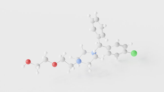 hydroxyzine molecule 3d, molecular structure, ball and stick model, structural chemical formula anxiolytics