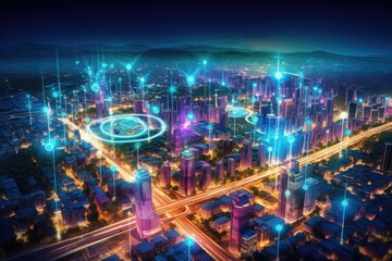 Fototapeta na wymiar smart city infrastructure with iot sensor network, created with generative ai