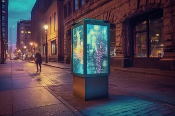 Deurstickers digital information kiosk on city street, created with generative ai © altitudevisual