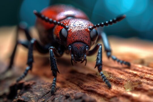 macro shot of a beetle burrowed into wood, created with generative ai