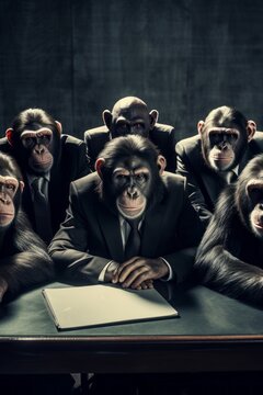 Photo of a group of monkeys planing their business strategy.generative ai