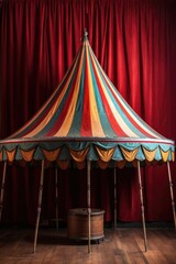 vintage circus tent with wooden poles and ropes, created with generative ai