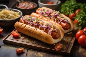 vegan hot dogs with grill marks and smoke, created with generative ai