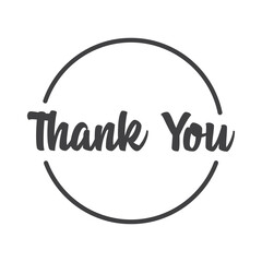 Thank you calligraphic message, hand drawn lettering text inside a circle.