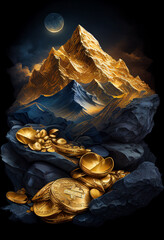 Mountain of gold coins and jewels. AI Generated
