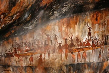 close-up of intricate cave painting details, created with generative ai
