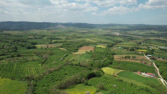countryside and farmland near village