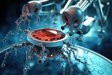nanotechnology in medicine concept with microscopic robots, created with generative ai