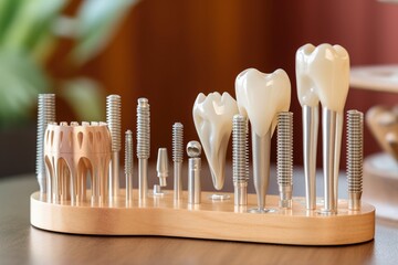 dental implant components arranged on table, created with generative ai