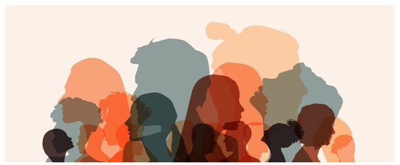 Group side silhouette men and women of different culture	 - obrazy, fototapety, plakaty