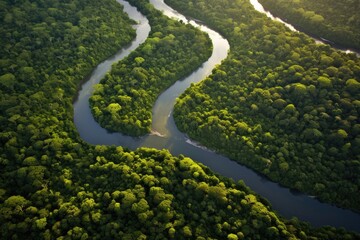 aerial view of branching river deltas, created with generative ai