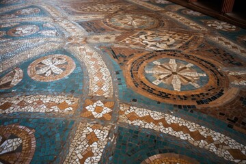 Fototapeta na wymiar high-resolution detail of intricate mosaic tile floor, created with generative ai