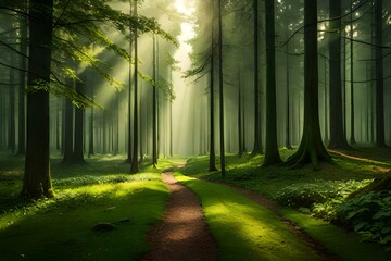 footpath in the forest in dawn
