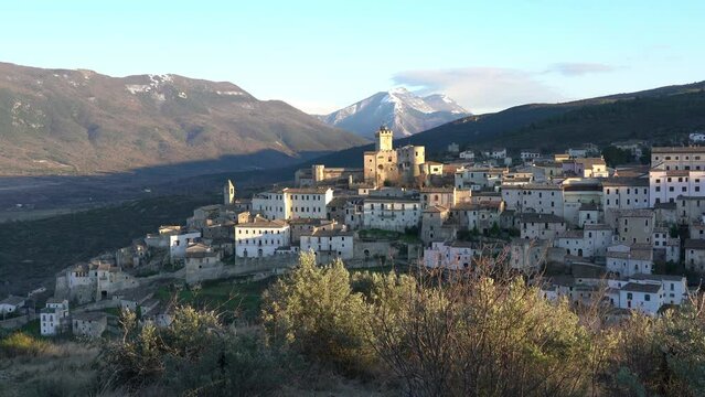 The beautiful village of Capestrano on a winter afternoon, Province of L'Aquila, Abruzzo, Italy.