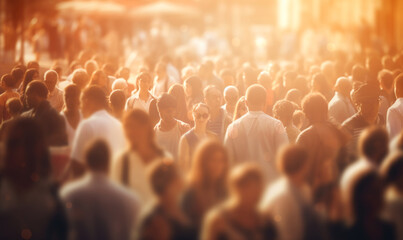 Crowd of people on street. Mass group of pedestrians with blur effect