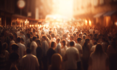 Obraz premium Crowd of people on street. Mass group of pedestrians with blur effect