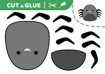 Spider. Squishmallow. Cut and glue. Applique. Paper game Cute spider Kawaii vector