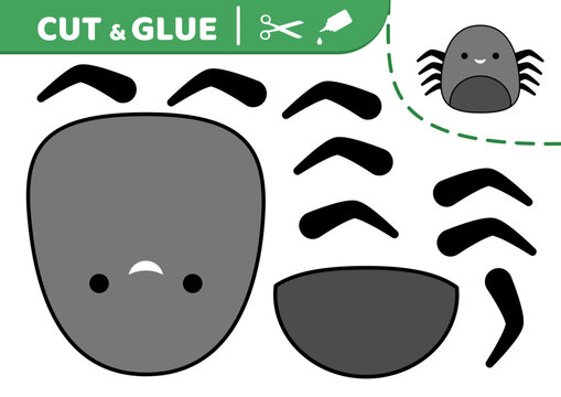 Spider. Squishmallow. Cut and glue. Applique. Paper game Cute spider Kawaii vector