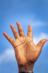 An evocative depiction of five fingers raised to the sky, signifying empowerment and connection.