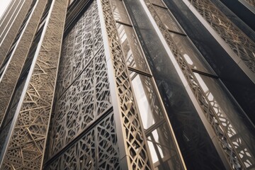 close-up of intricate details in the design of a skyscraper, such as windows and ventilation systems, created with generative ai