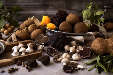 truffle ingredients arranged artfully on a table, created with generative ai