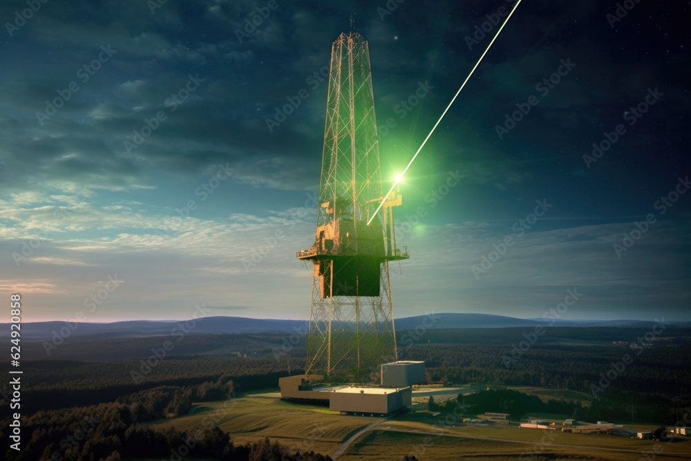 Wall mural laser communication system on a satellite, created with generative ai