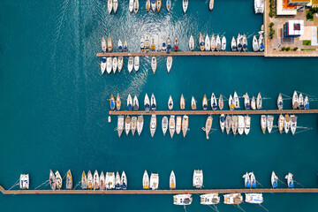 Aerial view of boats and yachts on dock