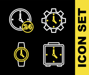 Set line Time Management, Alarm clock, Wrist watch and Clock 24 hours icon. Vector