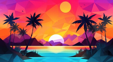 Fototapeta na wymiar Colorful Geometric Summer Landscape Background