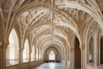 Obraz premium ribbed vaults and ornate sculptures on a ceiling, created with generative ai