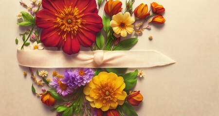 Obraz premium Abstract background decorated with flower composition with blank space, top view. 