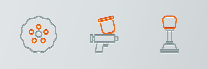 Set line Gear shifter, and Paint spray gun icon. Vector