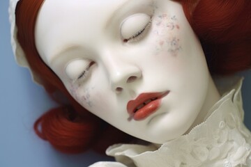 intricate hand-painted facial features on porcelain doll, created with generative ai