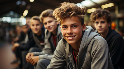 Fototapeta premium Portrait of multicultural teenage boys happy smile outdoor