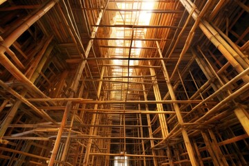 abstract perspective of bamboo scaffolding structure, created with generative ai