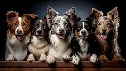 group of dogs of different breeds looking at the camera. generated  ia...