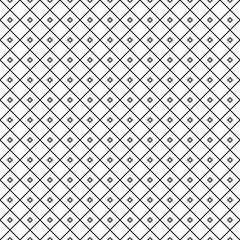 Fototapeta premium White rhombuses tessellation on black background. Seamless surface pattern design with diamonds ornament. Checkered wallpaper. Parquet motif. Digital paper for textile print, page fill. Vector art.