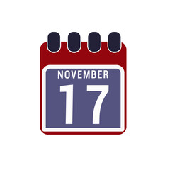 Calendar displaying day 17 ( seventeenth ) of the November - Day 17 of the month. illustration