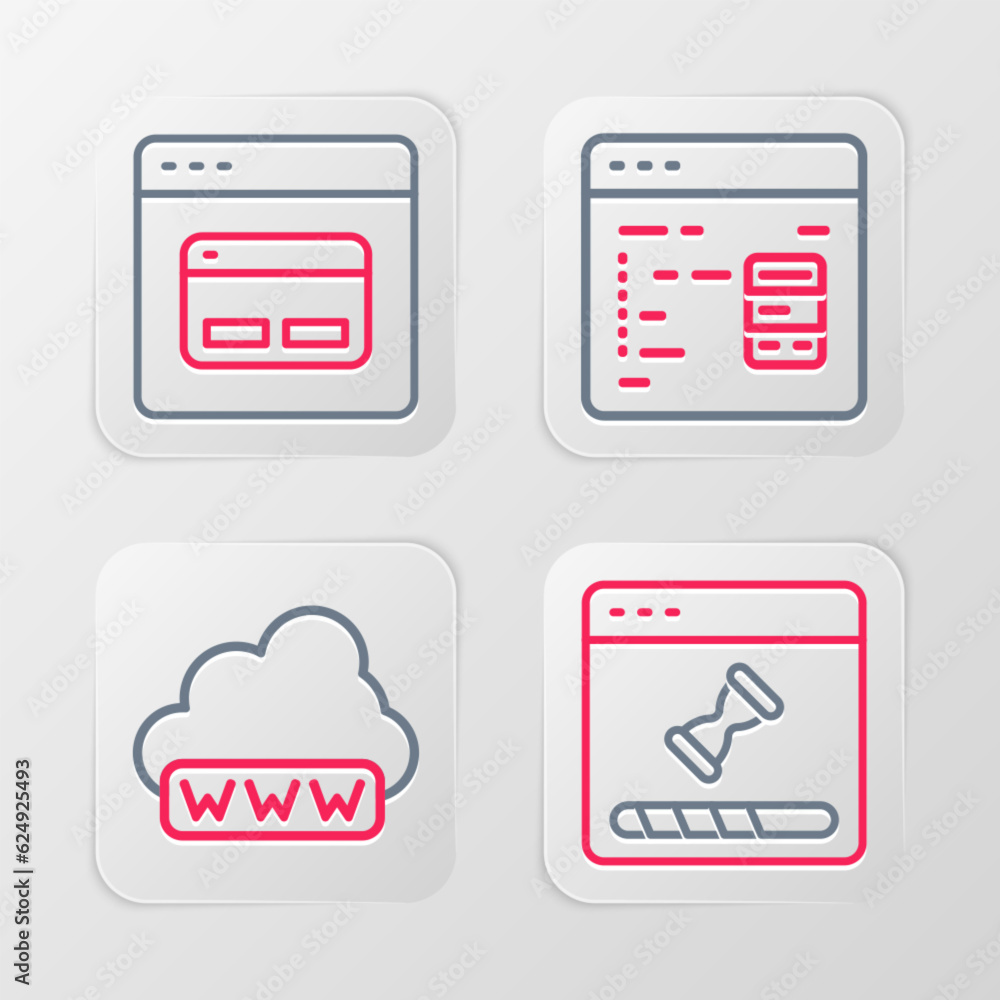 Poster set line loading data window, web development, software and search engine icon. vector