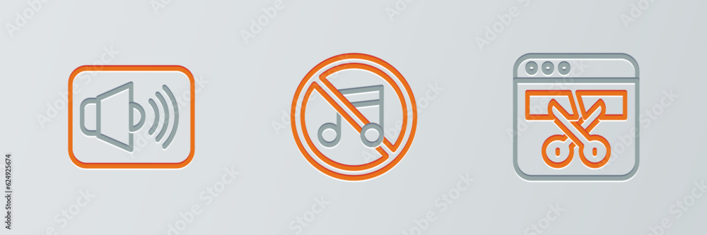 Poster set line video recorder or editor, speaker volume and mute icon. vector