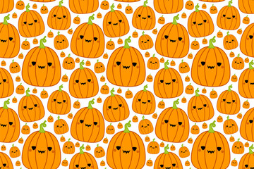 Halloween pattern with pumpkins. Squishmallow. Cute pumpkin. Kawaii, Vector