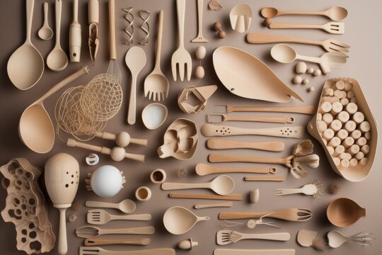 a spread of cooking utensils, each with its own unique shape and design, created with generative ai