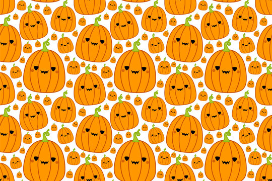 Halloween pattern with pumpkins. Squishmallow. Cute pumpkin. Kawaii, Vector