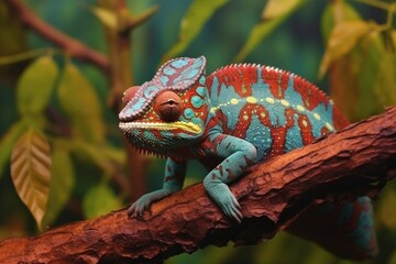 a chameleon changing colors to blend with its surroundings, created with generative ai - obrazy, fototapety, plakaty