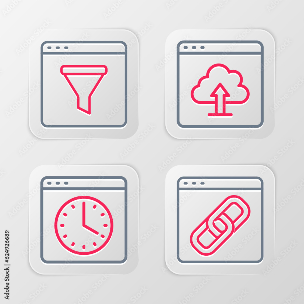 Poster set line browser window, cloud upload and icon. vector