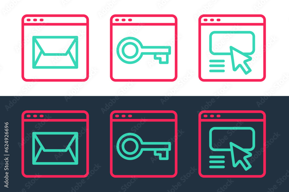 Fototapete set line ui or ux design, website and mail and secure your with https, ssl icon. vector