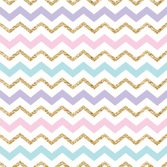 Pastel Gold glitter zigzag chevron seamless pattern on white background. Design template card, wallpaper, wrapping, textile, fabric etc Vector Illustration