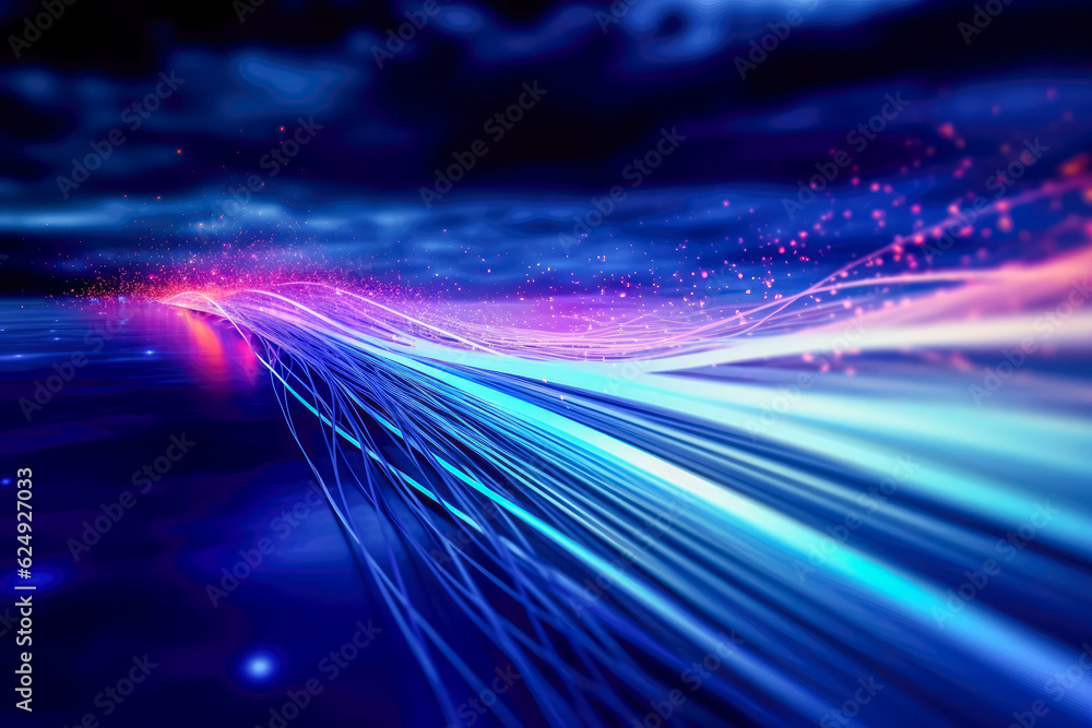 Poster futuristic technology wave background with glowing lines and bokeh. generative ai