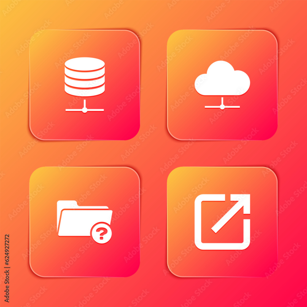 Poster set server, data, web hosting, network cloud connection, unknown directory and open new window icon.