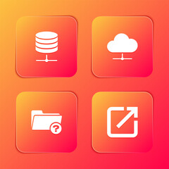 Set Server, Data, Web Hosting, Network cloud connection, Unknown directory and Open new window icon. Vector